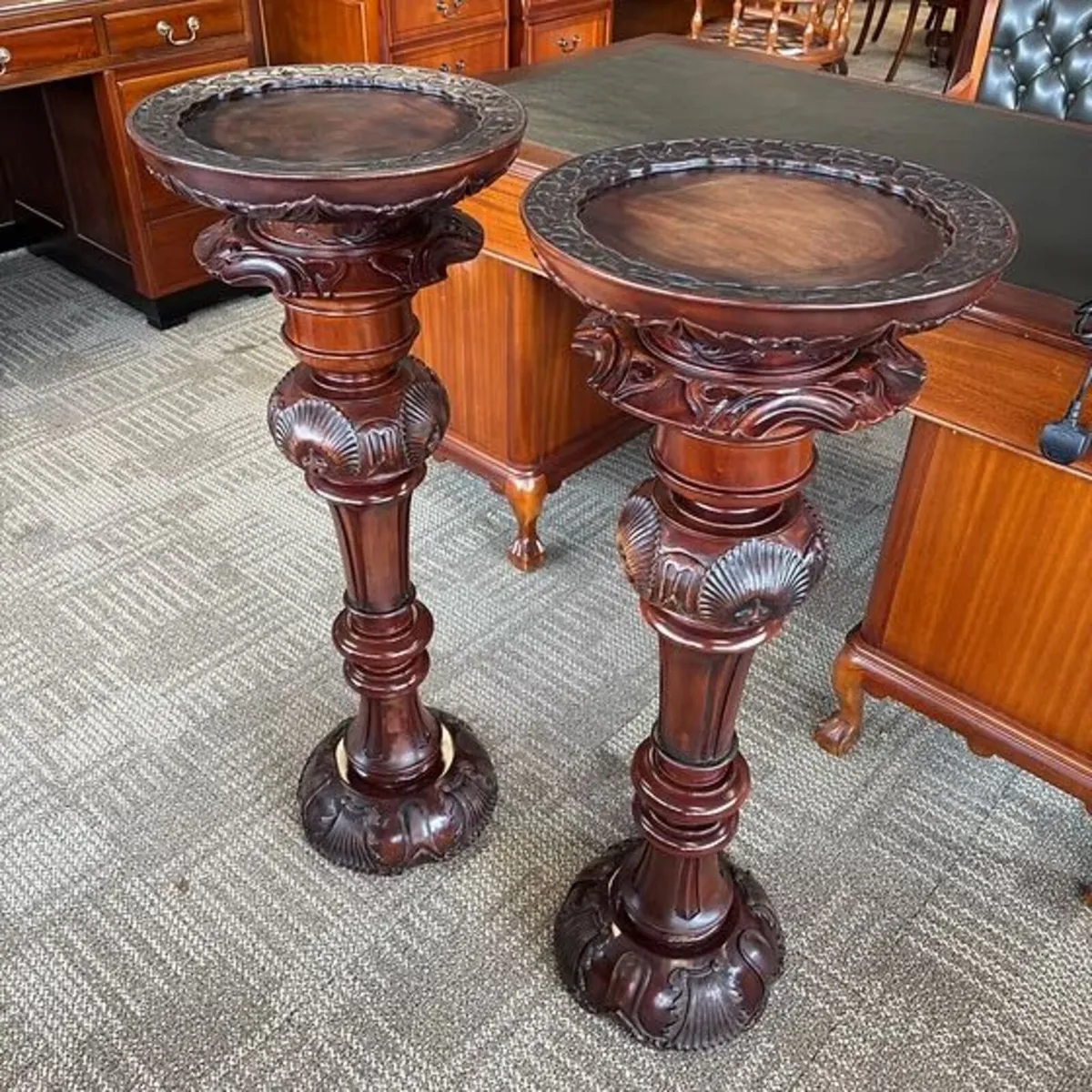 Antique pair of 19th century carved mahogany torch