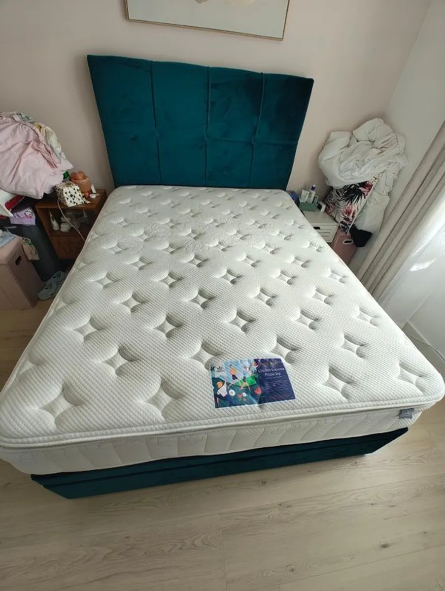 Respa King Size Half-Ottoman Divan Storage Bed Base & Matching Headboard (Includes King Coil Mattress Comfort Supreme Pillowtop) - Image 1