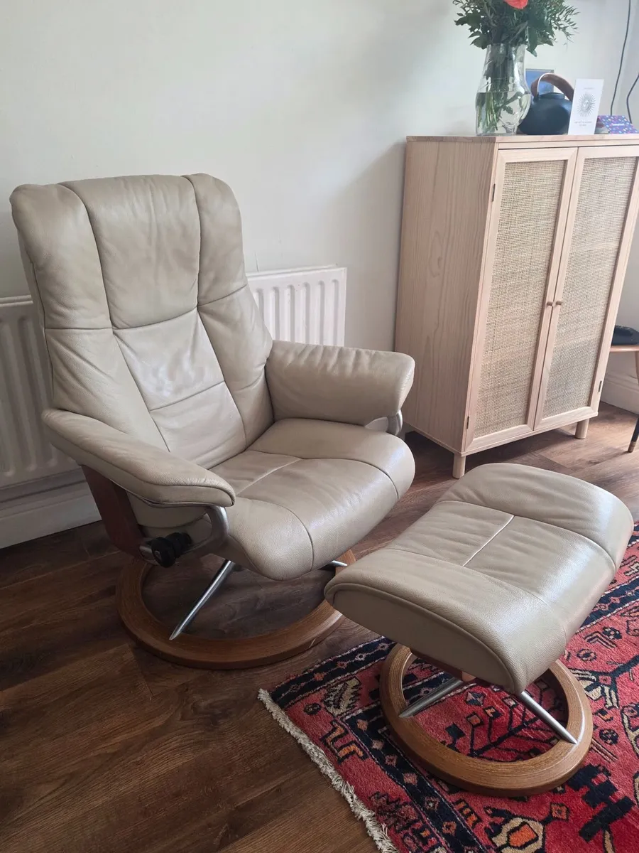 Leather armchair & footstool - Image 1