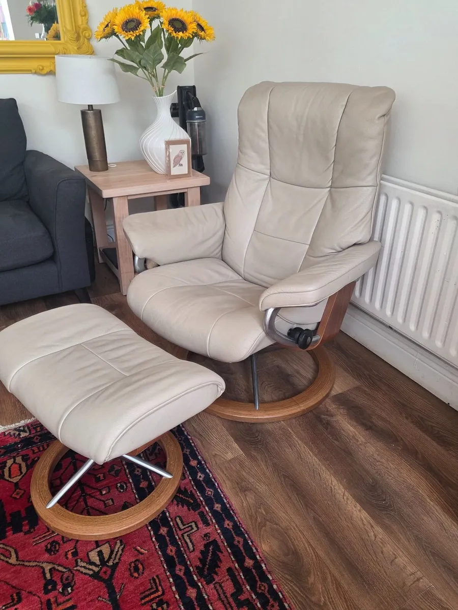 Leather armchair & footstool - Image 3