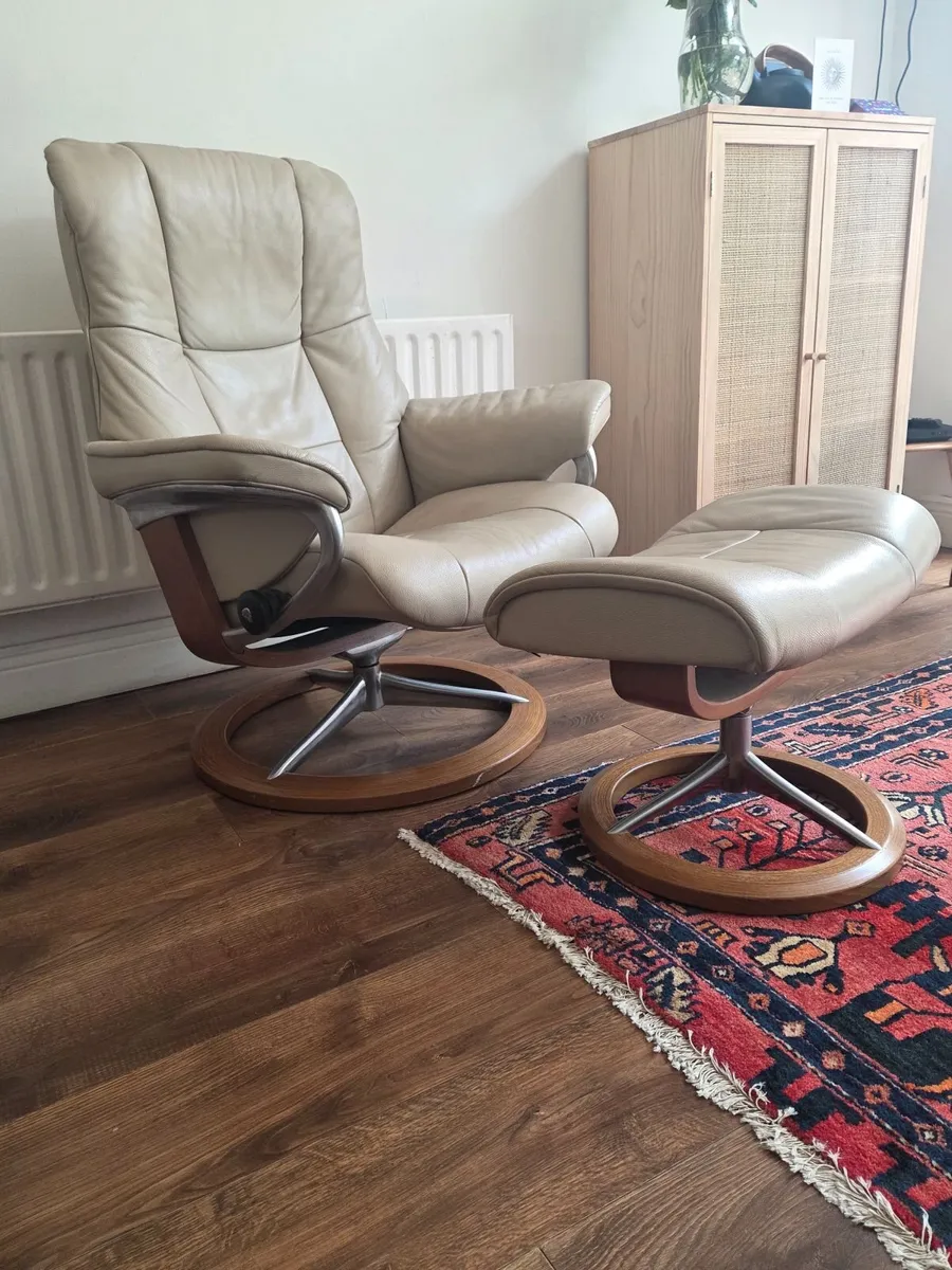 Leather armchair & footstool - Image 4