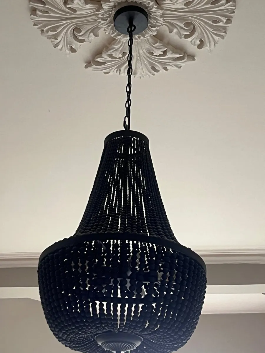 Black Beaded Chandelier – Statement Ceiling Light - Image 1