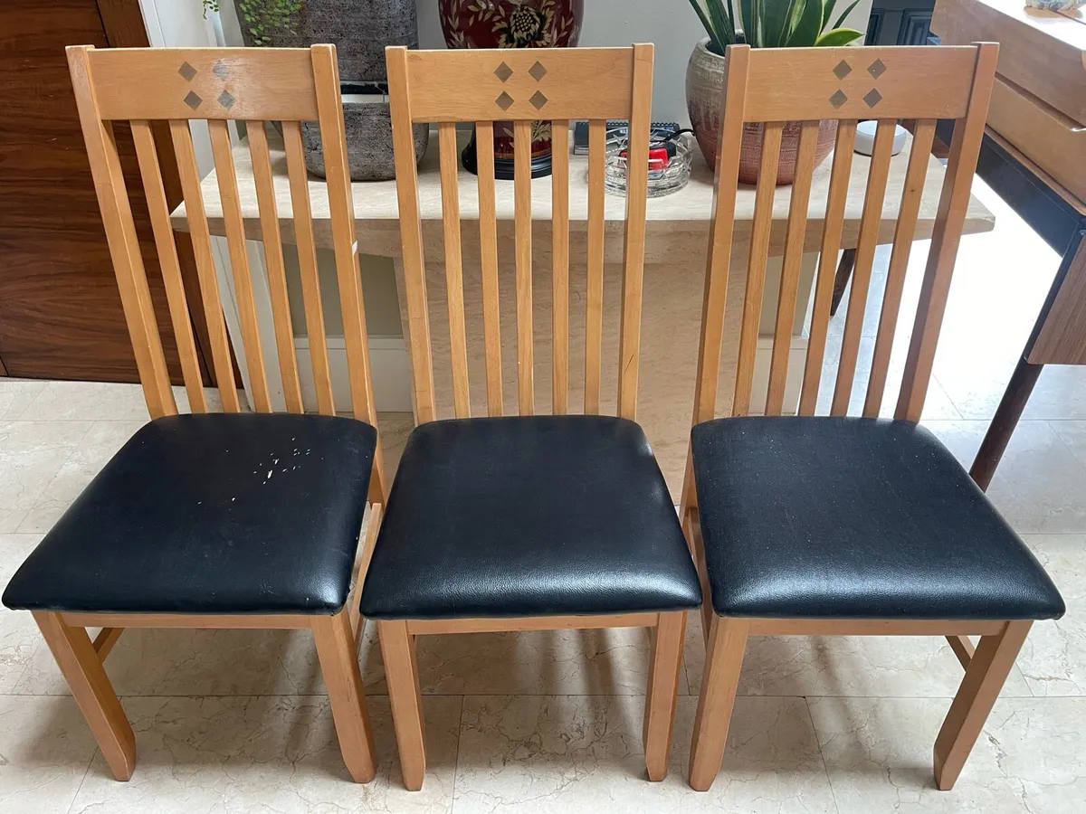 4 x Black Leather & Wooden Kitchen Dining Chairs - Image 2