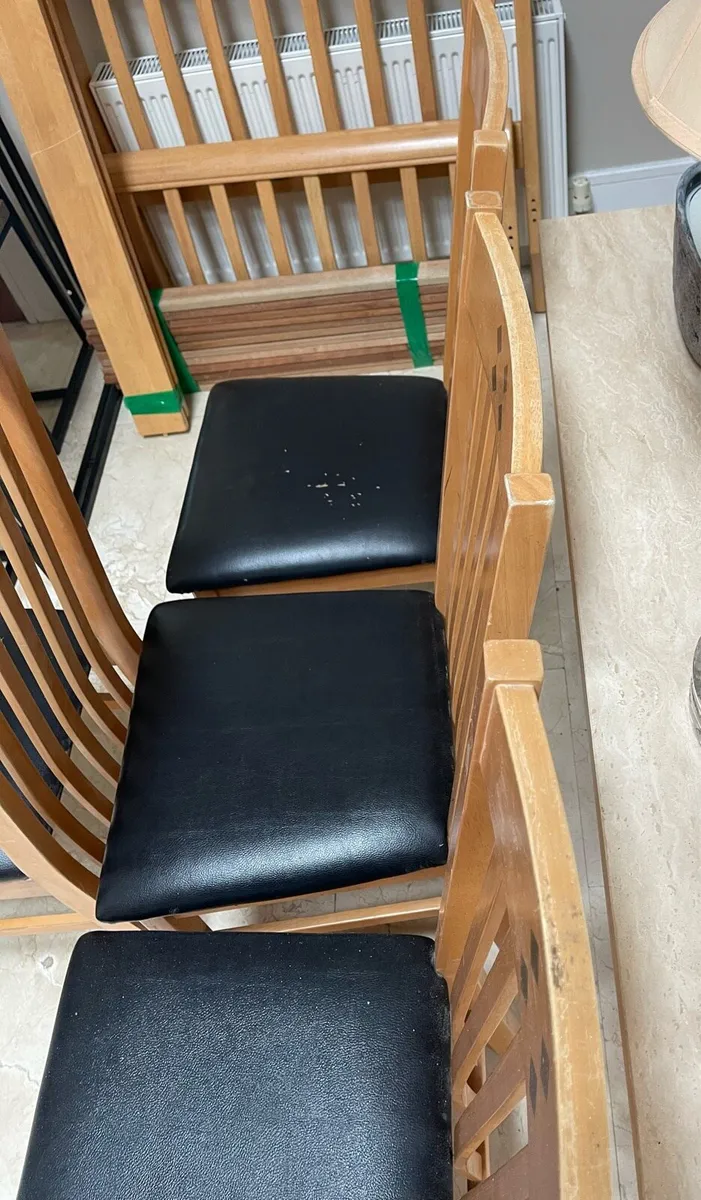 4 x Black Leather & Wooden Kitchen Dining Chairs - Image 3