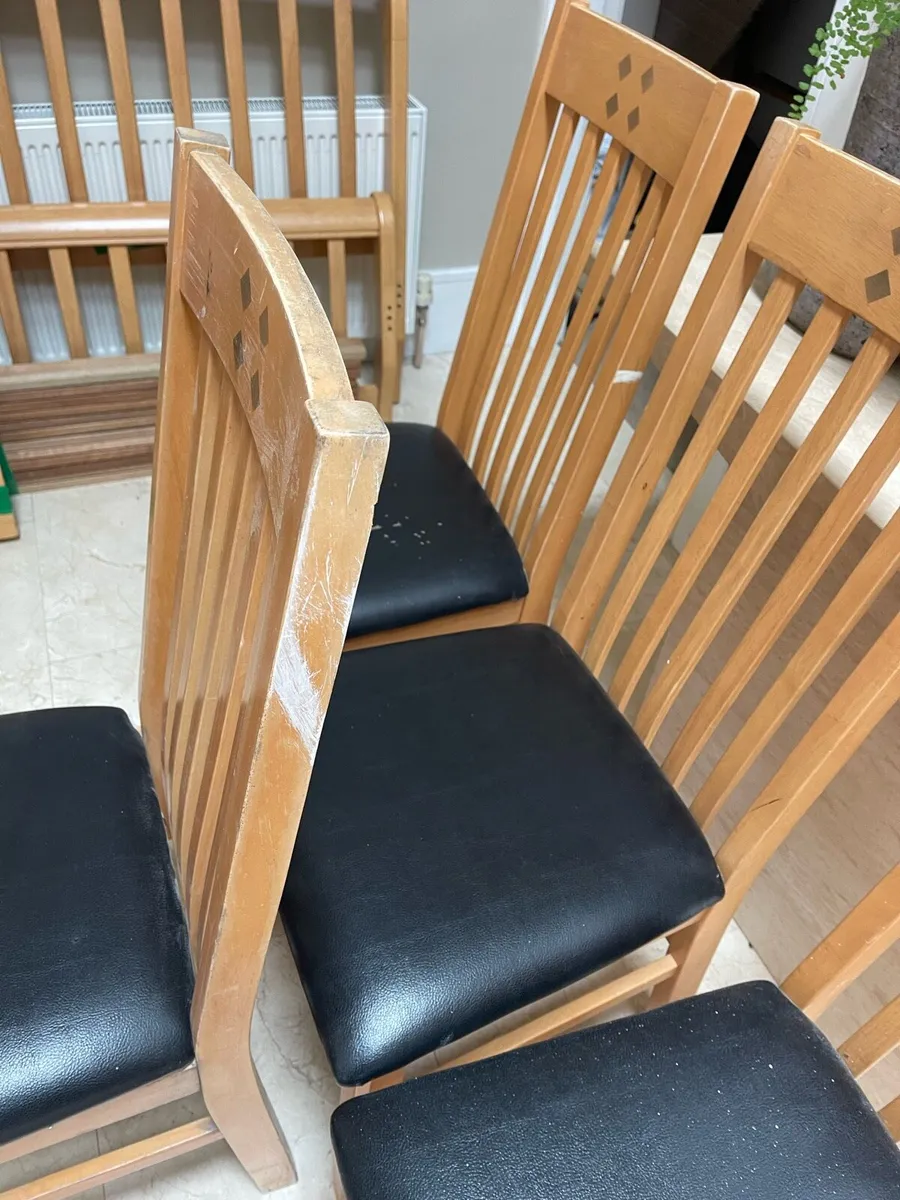 4 x Black Leather & Wooden Kitchen Dining Chairs - Image 4