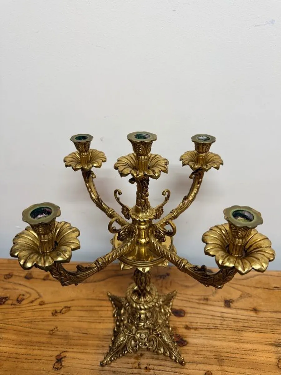 Exquisite Antique 5 Branch French Brass Candelabra - Image 4