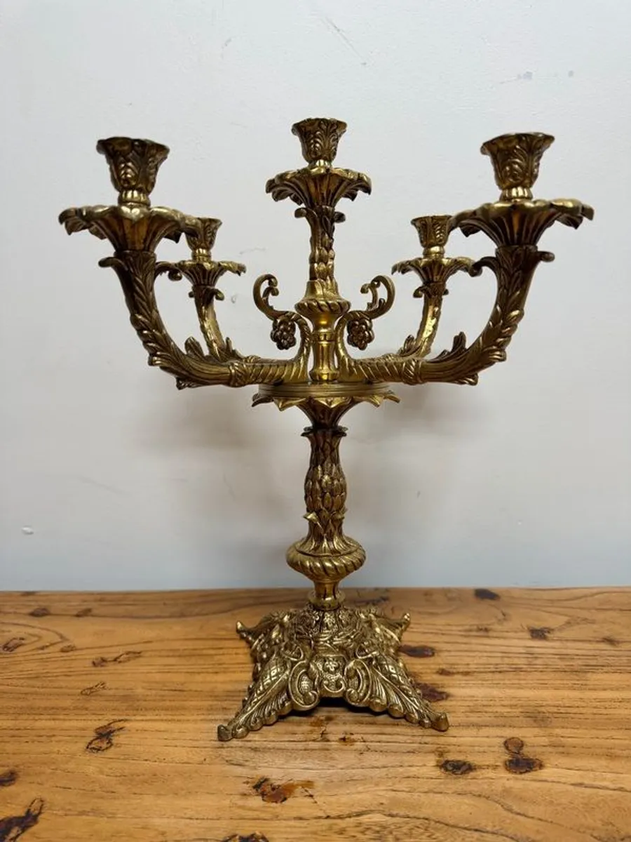 Exquisite Antique 5 Branch French Brass Candelabra - Image 1