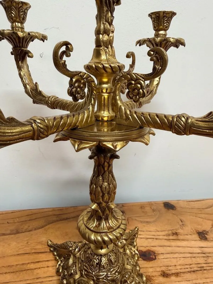 Exquisite Antique 5 Branch French Brass Candelabra - Image 3