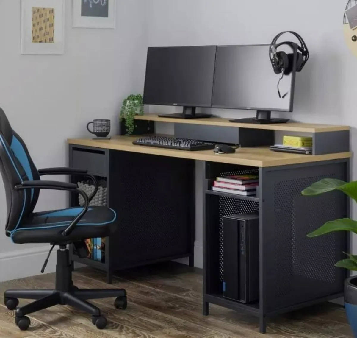 Argos Home Modular 1 Drawer Gaming Desk - Oak/Grey - Image 2