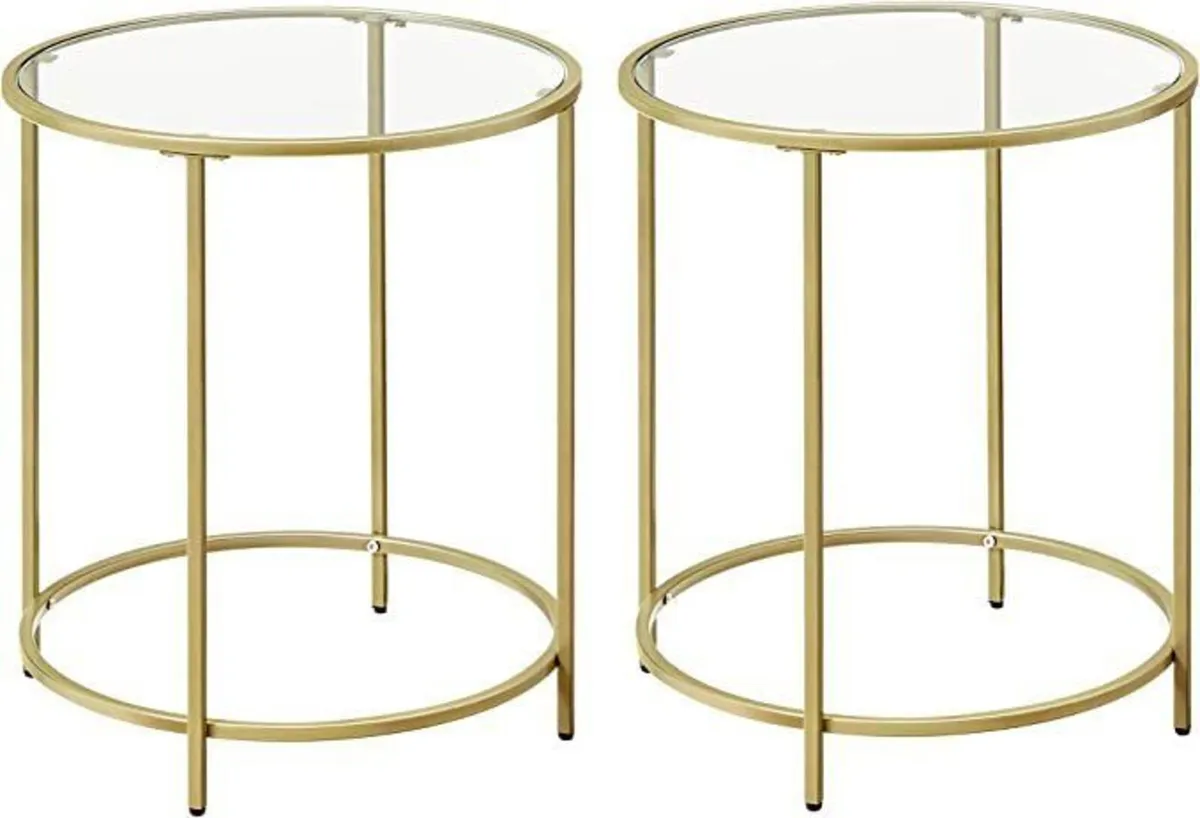 Set of 2 Gold Glass Side Tables - Image 2