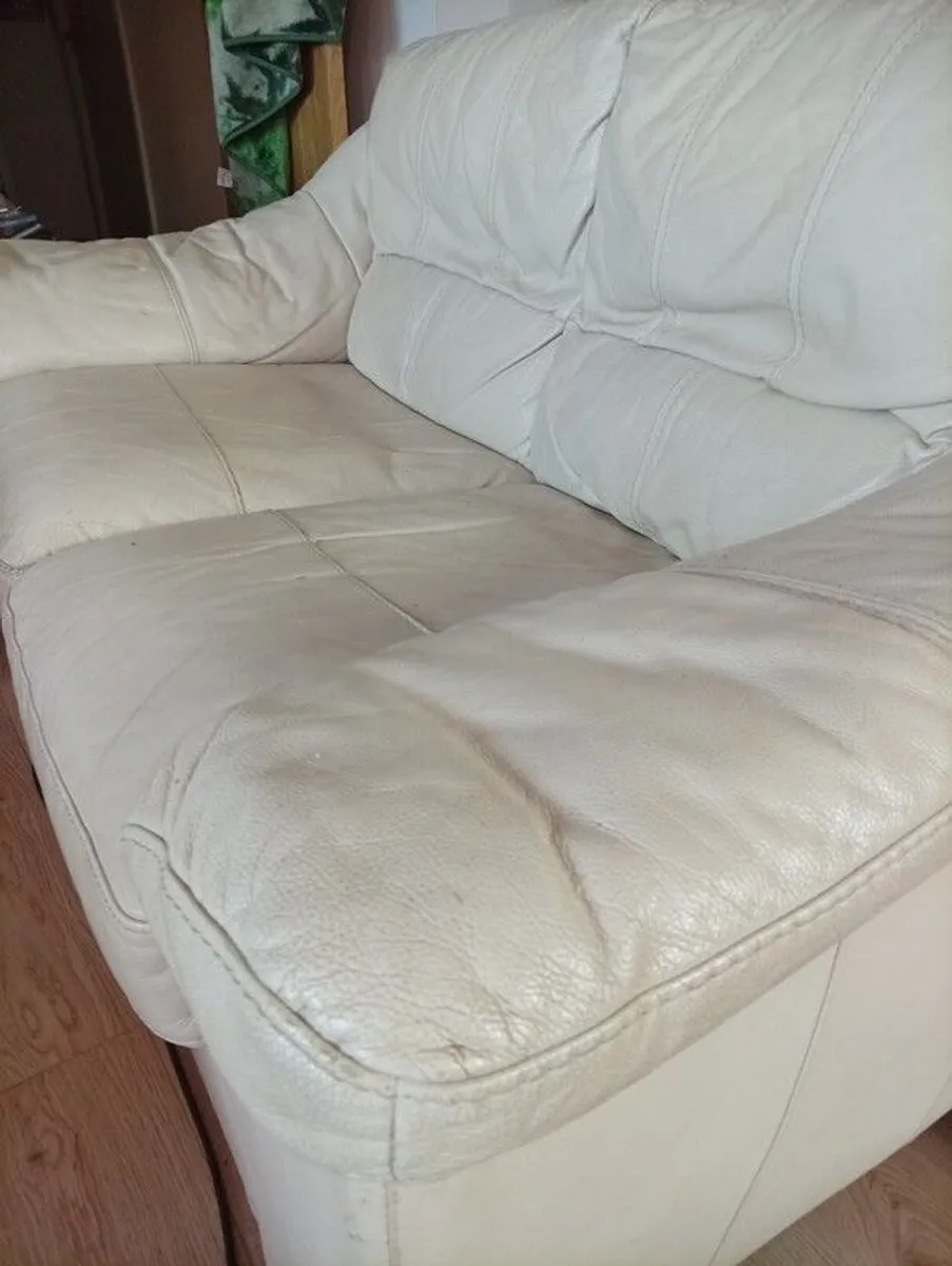 2 cream leather 2 seater sofa s - Image 3