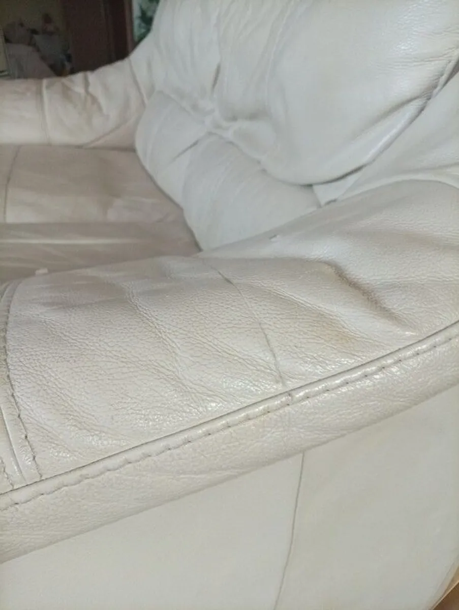 2 cream leather 2 seater sofa s - Image 4
