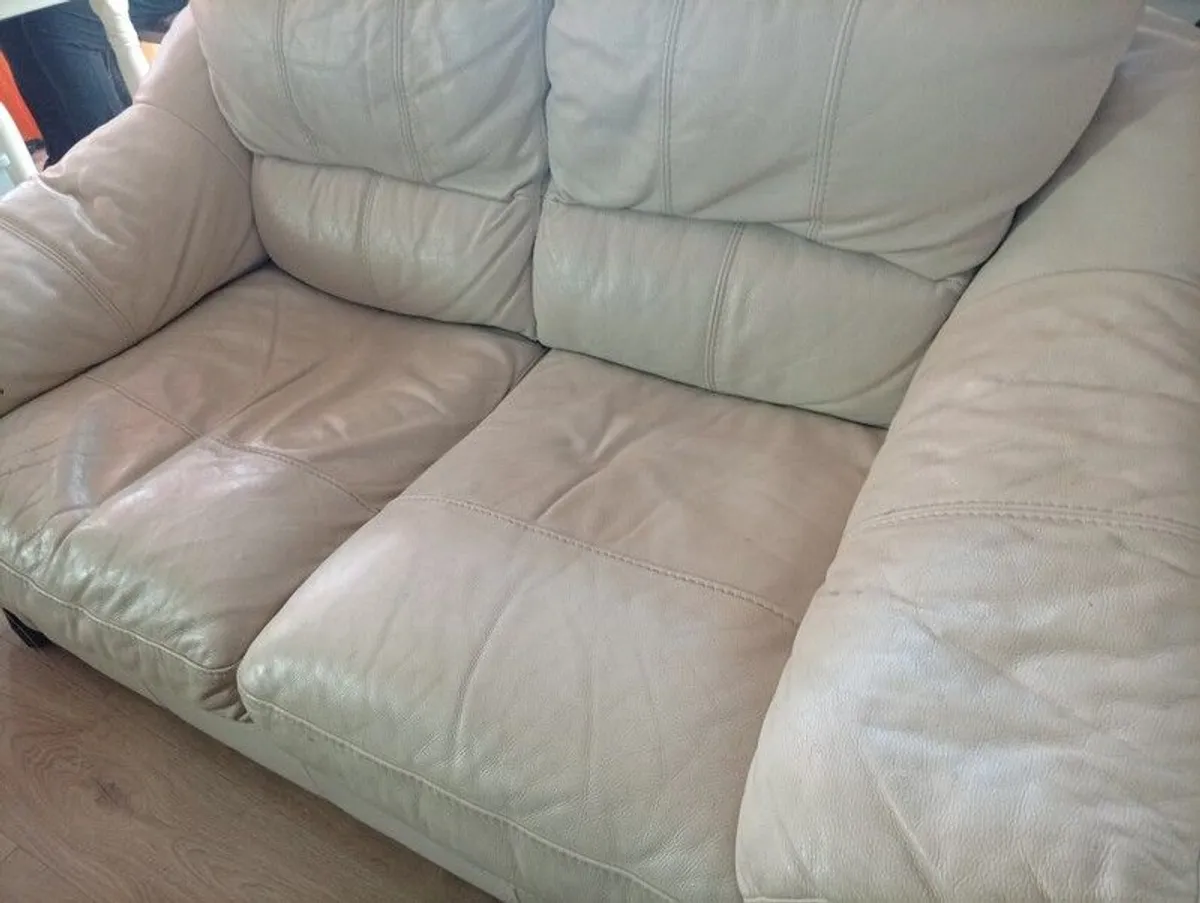 2 cream leather 2 seater sofa s - Image 2