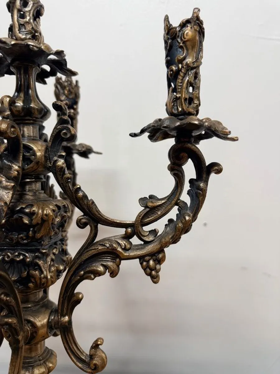Striking Gothic Medieval-Style 5 Branch Bronze Antique Candelabra - Image 4