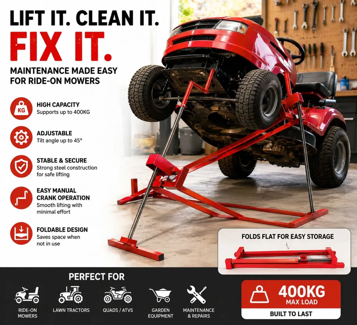 Lawn Tractor Lifter 400kg Ride-On Mower Jack & Mai - Image 1