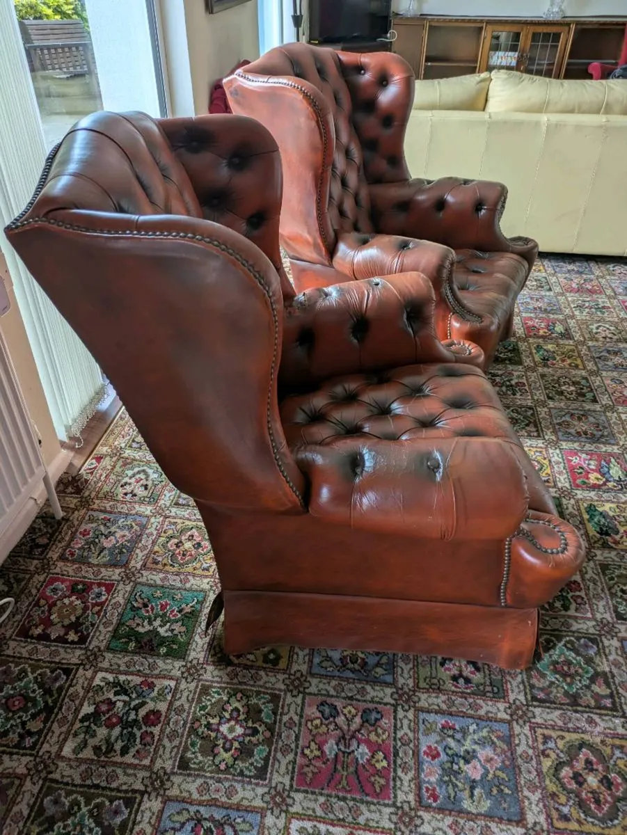 Chesterfield style wingback chairs - Image 3