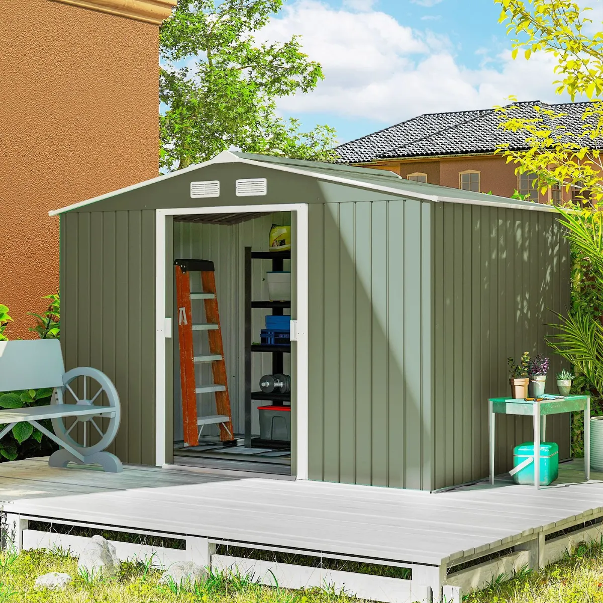 9 x 6ft Garden Metal Storage Shed - Image 1