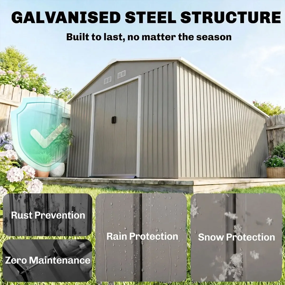 13 x 11ft Large Metal Storage Shed Sliding Doors - Image 3