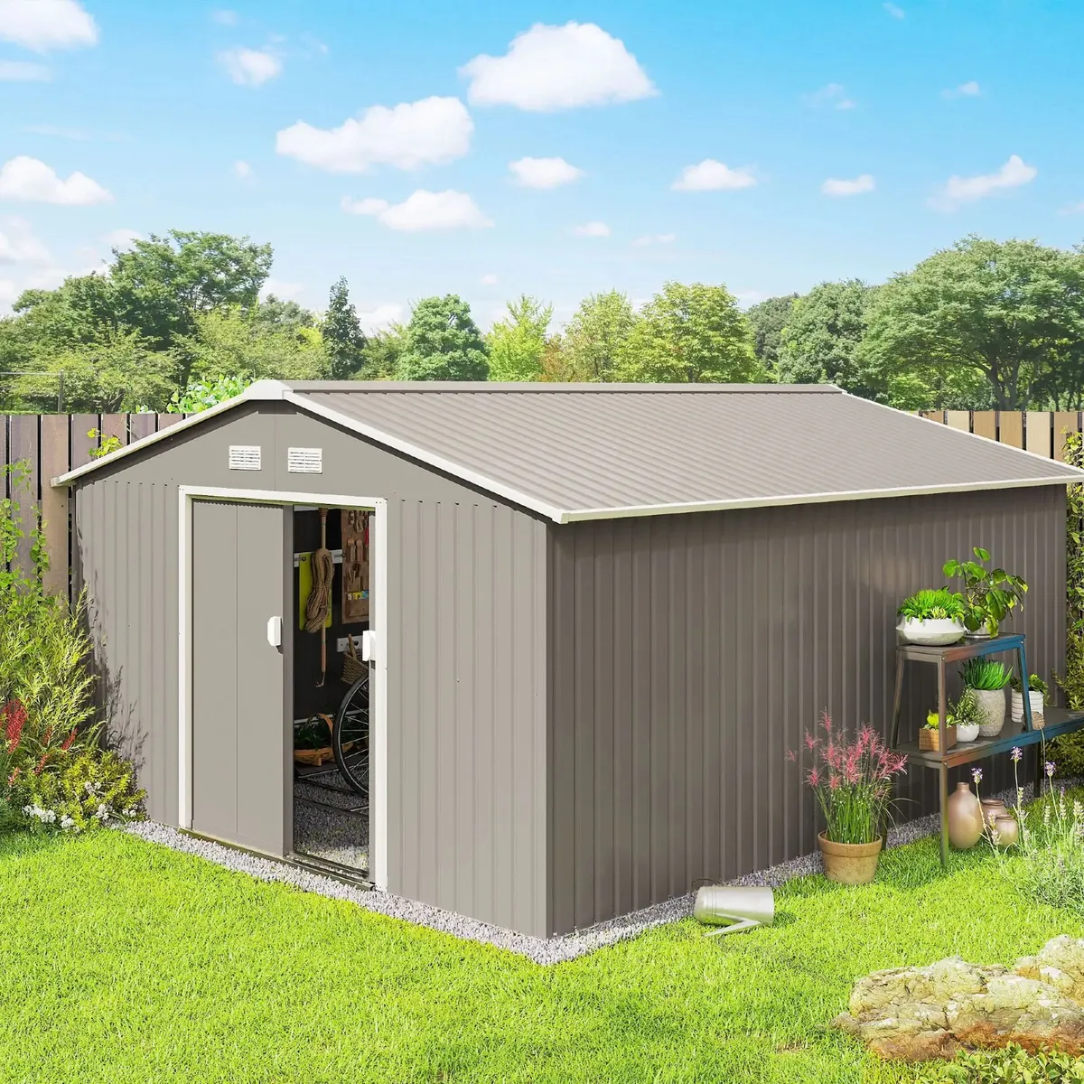 13 x 11ft Large Metal Storage Shed Sliding Doors - Image 1