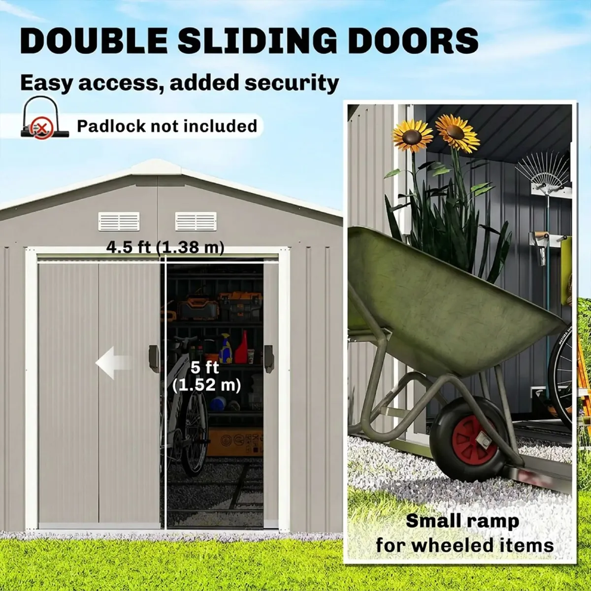 13 x 11ft Large Metal Storage Shed Sliding Doors - Image 4