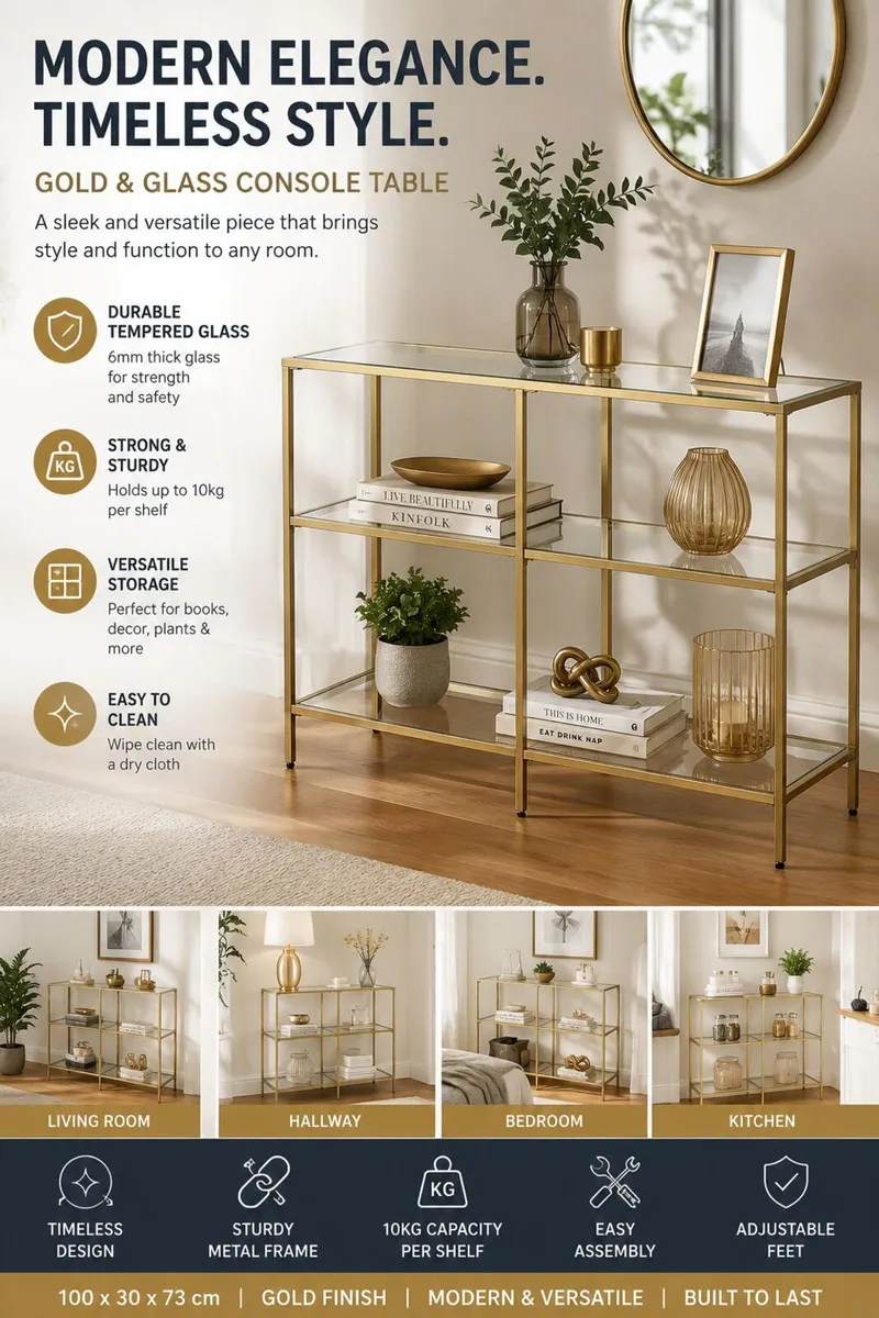 Gold Glass Console Table - Image 1