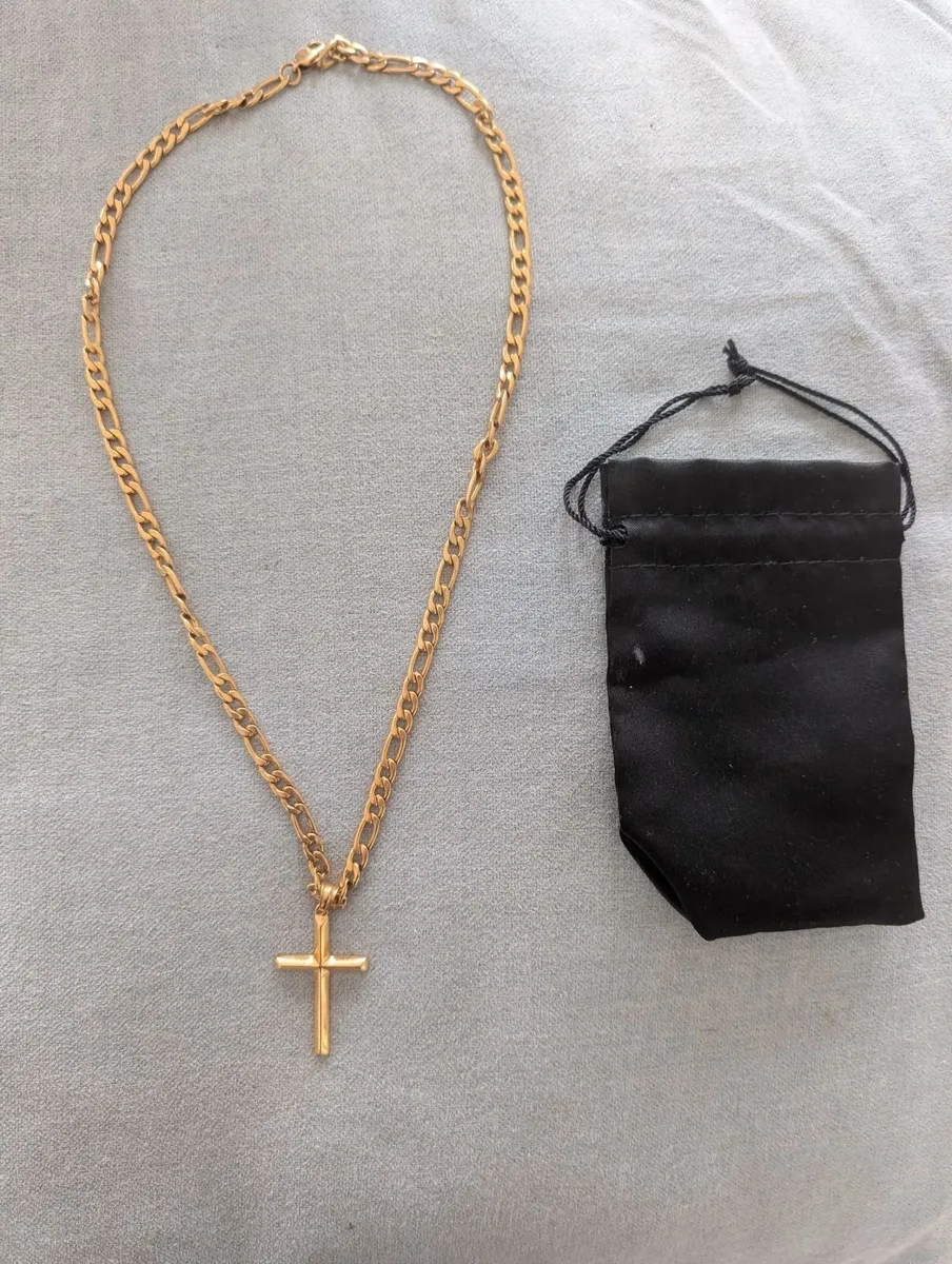 Adorato Jewelry 24k Gold Cross Figaro  22" Chain - Image 4