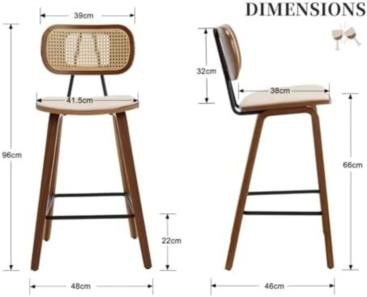 Set of 2 Rattan Bar Stools PU Leather - Image 2