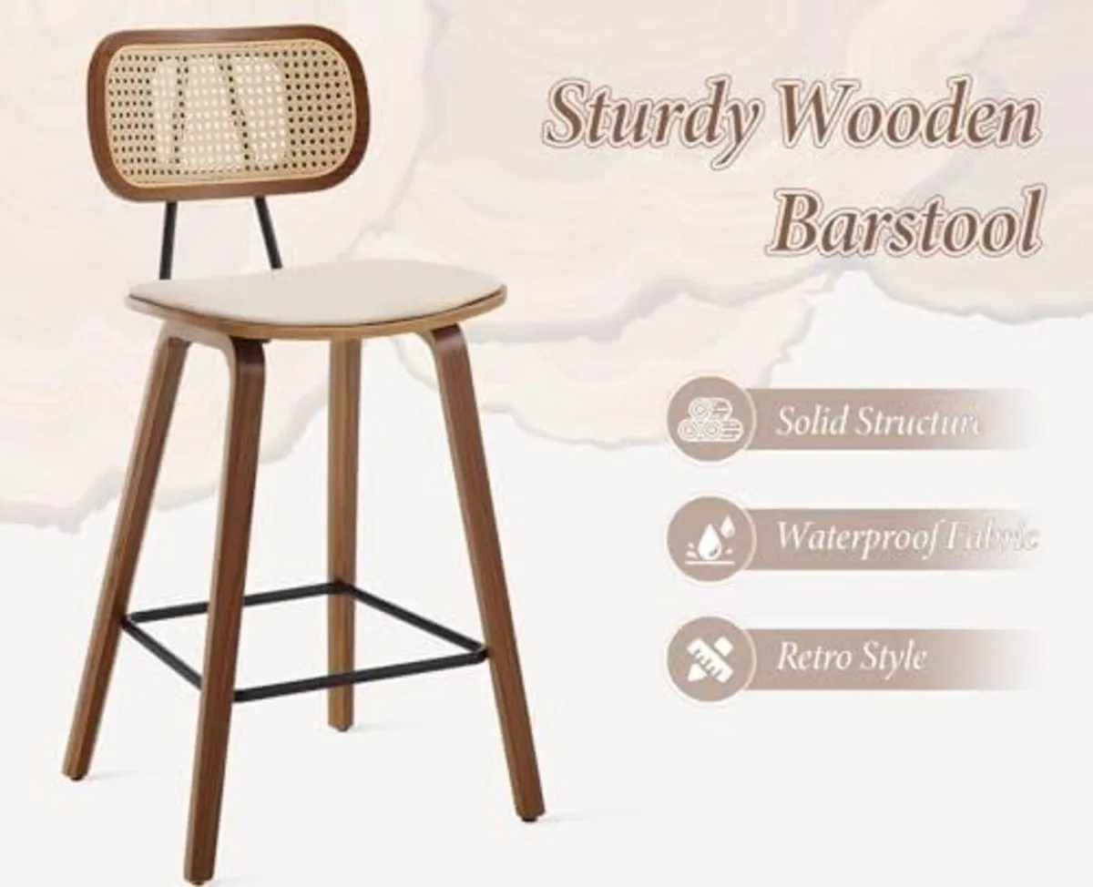 Set of 2 Rattan Bar Stools PU Leather - Image 3