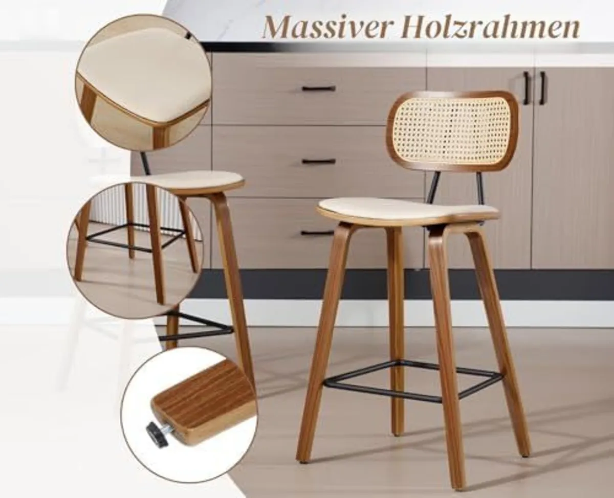 Set of 2 Rattan Bar Stools PU Leather - Image 4