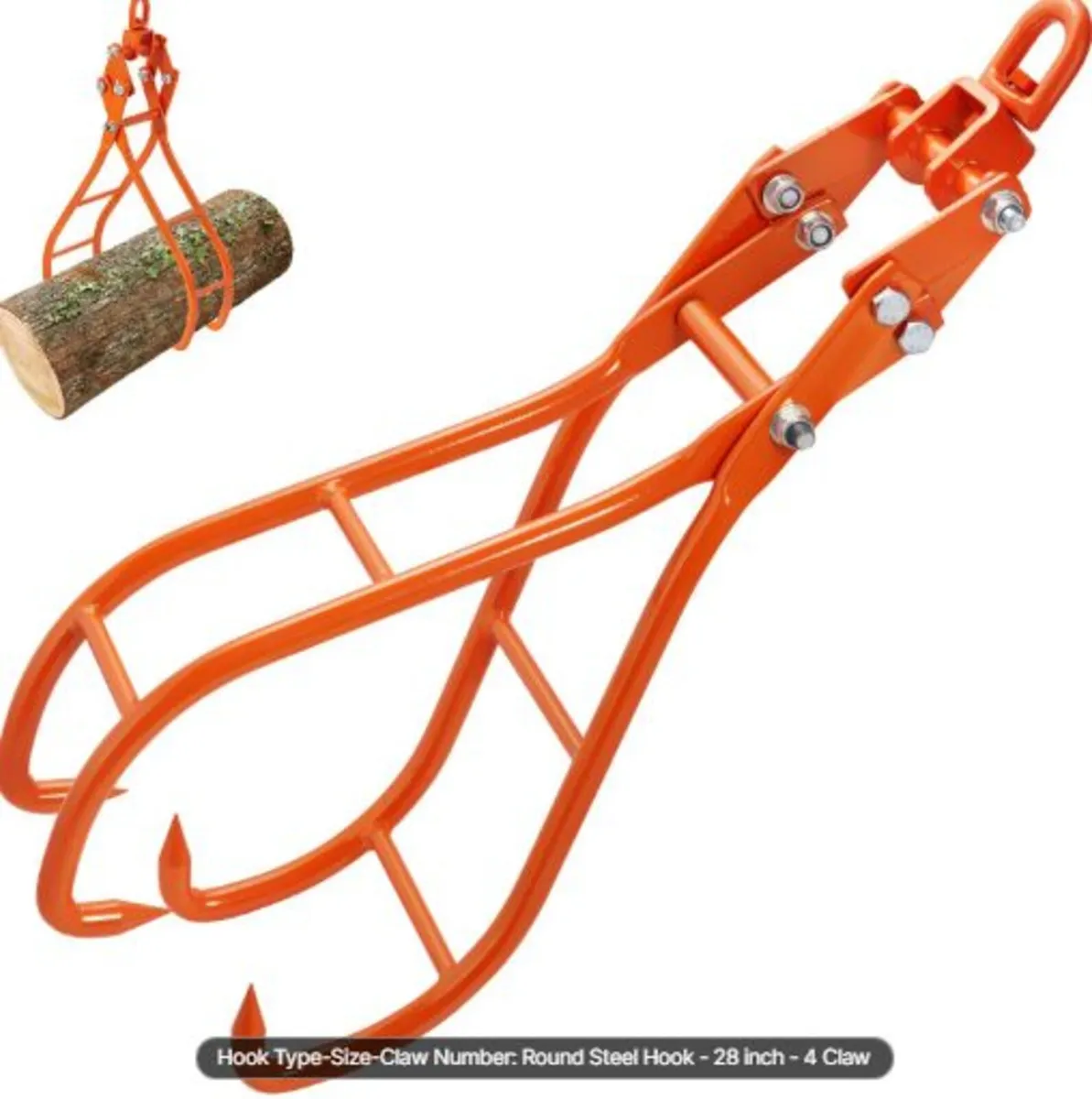 Timber Claw Hook, 28 inch 4 Claw Log Grapple - Image 1