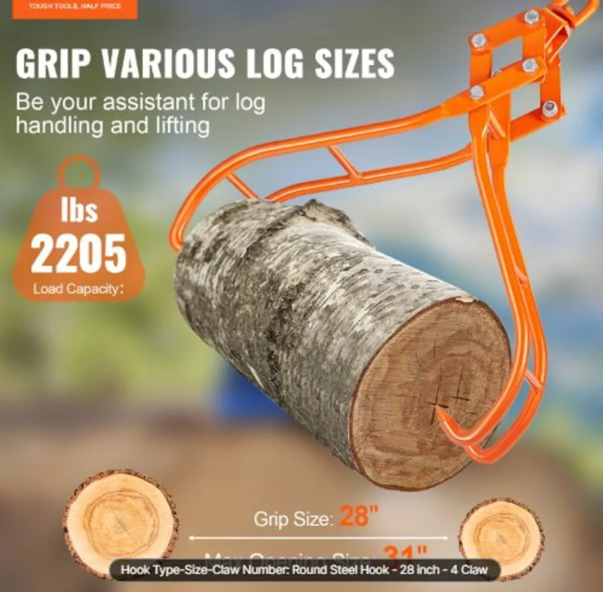Timber Claw Hook, 28 inch 4 Claw Log Grapple - Image 2