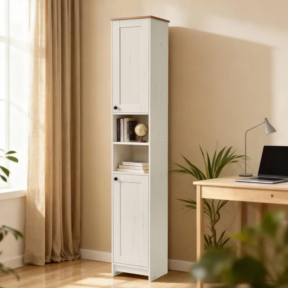Tall Narrow Storage Cabinet White Slim Bathroom - Image 1