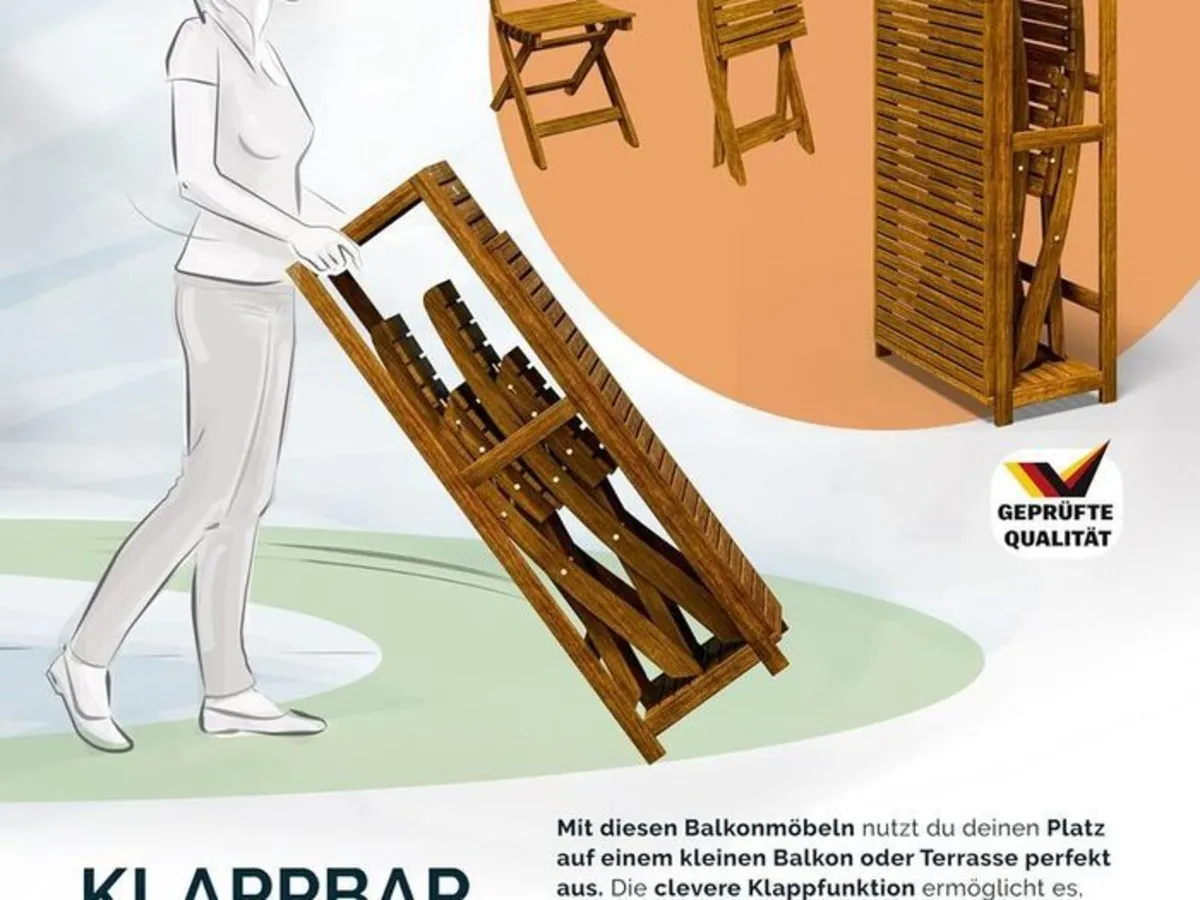 Folding Bistro Set for 2 Acacia Wood with Storage - Image 3