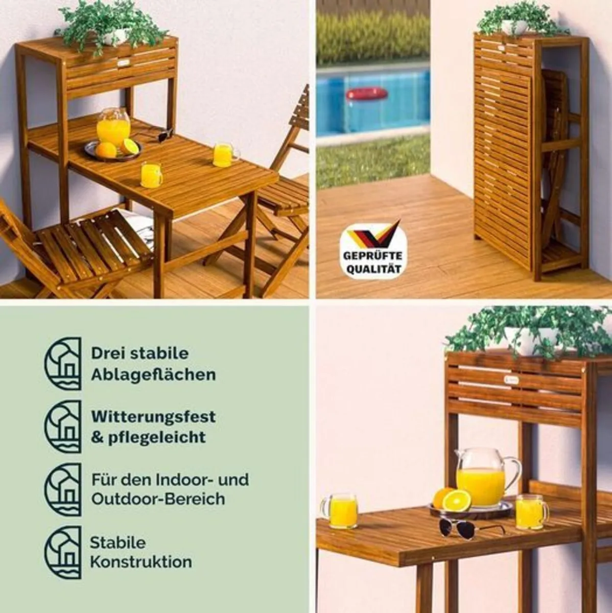 Folding Bistro Set for 2 Acacia Wood with Storage - Image 2
