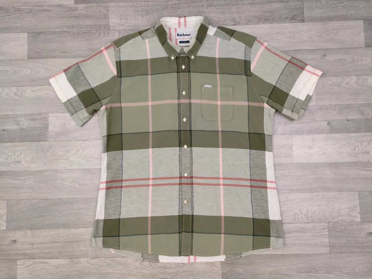 Barbour Linen Blend Short Sleeve Check Shirt XXL - Image 1