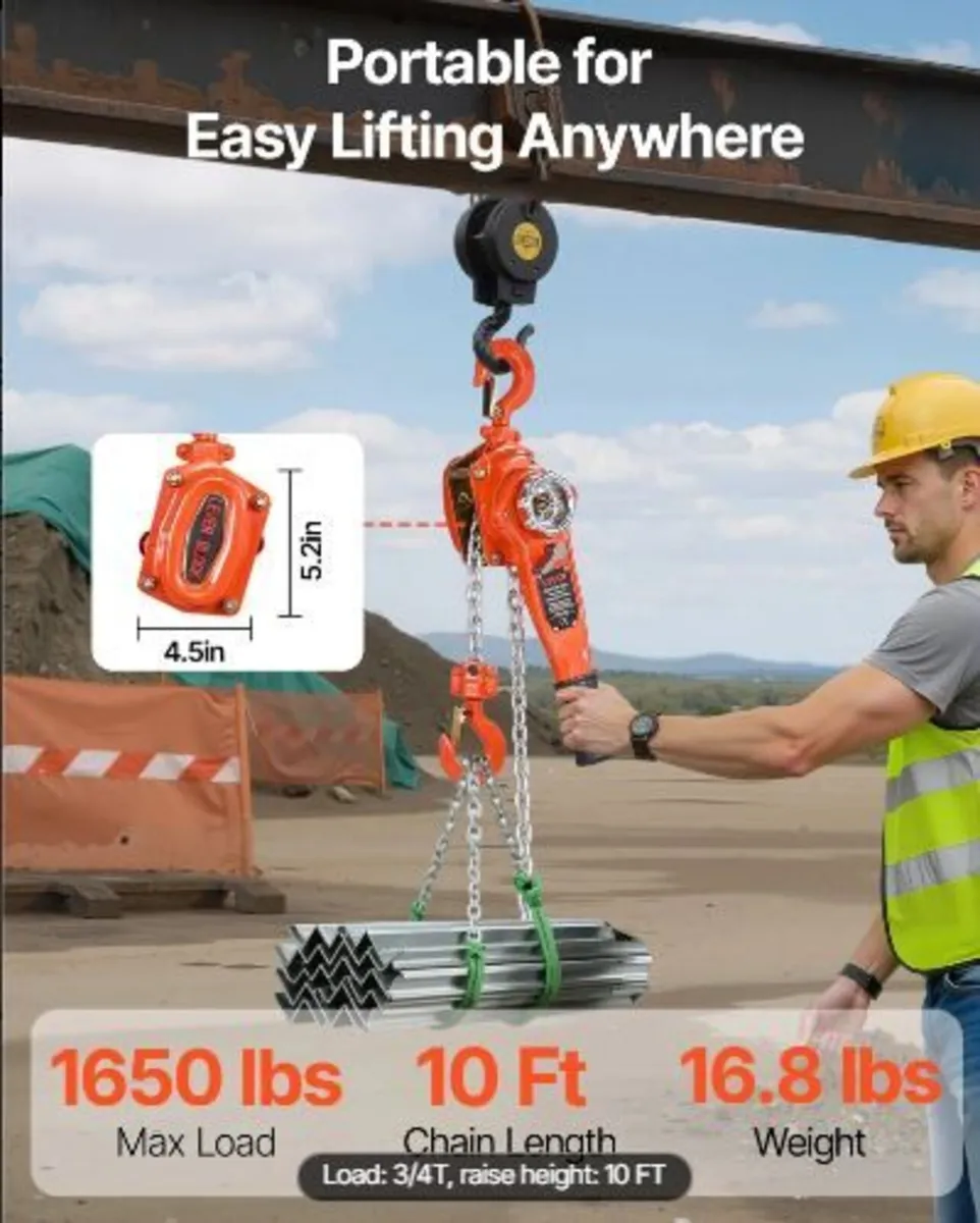 Manual Lever Chain Hoist, 3/4T 750KG Capacity - Image 3