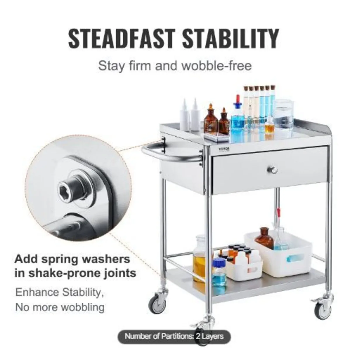Medical Cart, 2 Layers Stainless - Image 2