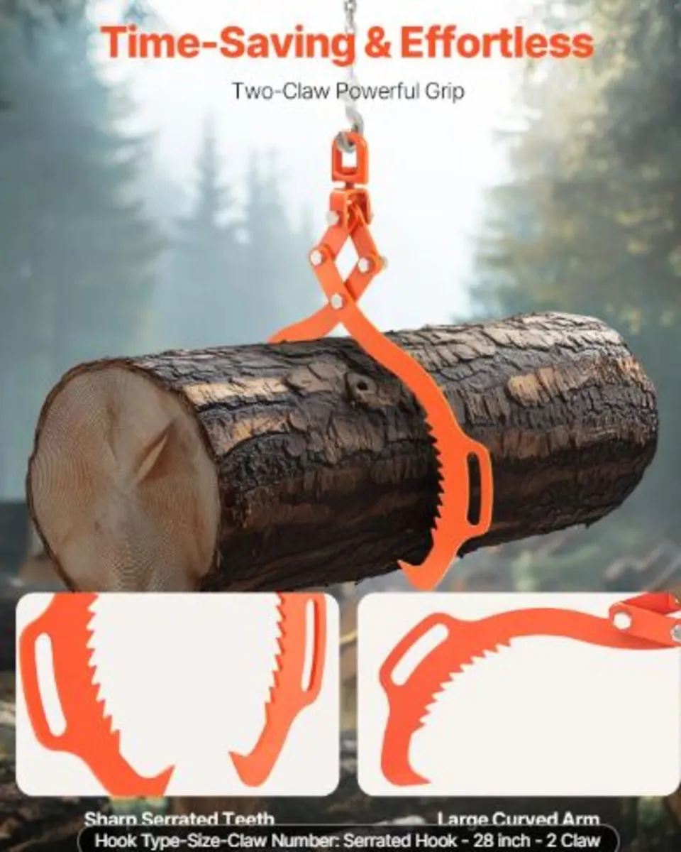 28in Log Lifting Tongs, 2-Claw Log Tongs, Heavy - Image 3