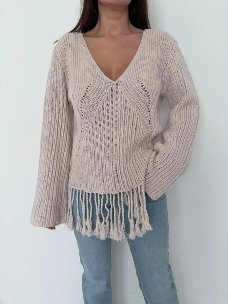 H&M Knitted V‑Neck Sweater — Beige — Size S - Image 1