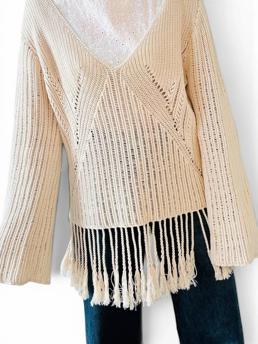 H&M Knitted V‑Neck Sweater — Beige — Size S - Image 3