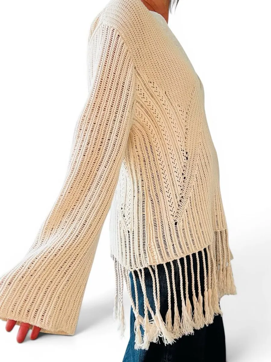 H&M Knitted V‑Neck Sweater — Beige — Size S - Image 4