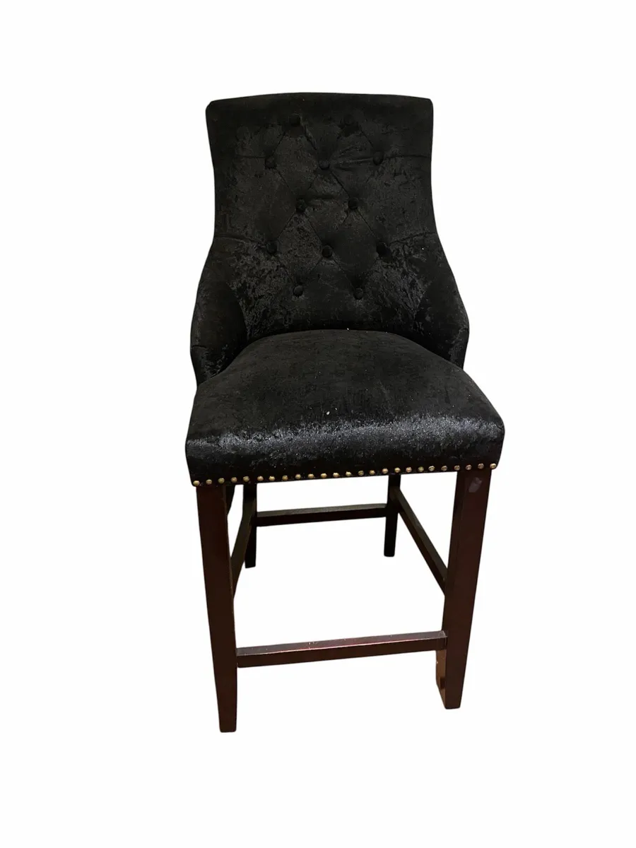 2x black velvet high stools - Image 1