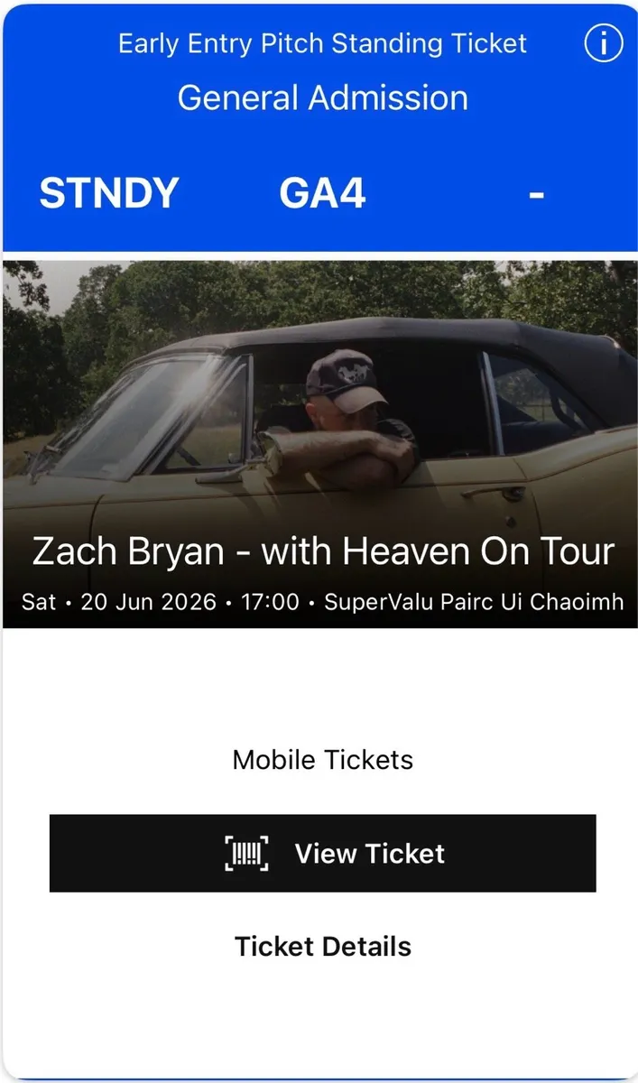 Zach Bryan standing saturday ticket