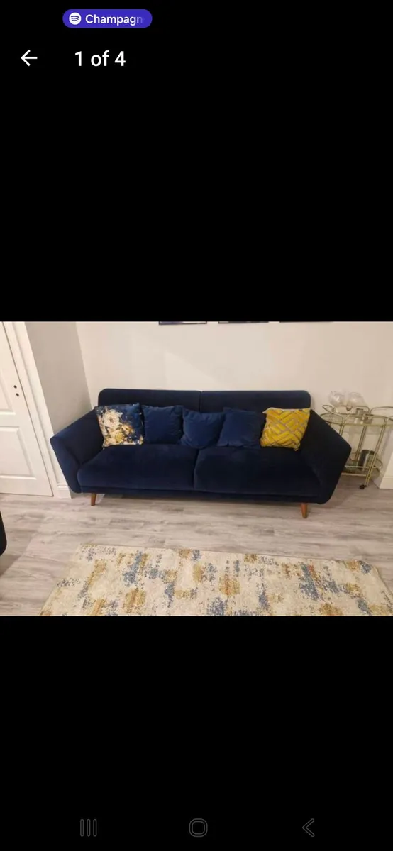 3 & 2 Navy Velvet Couch /Sofa with cushions - Image 1