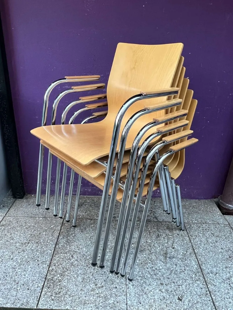 Wooden stacking chair with arms - Image 1