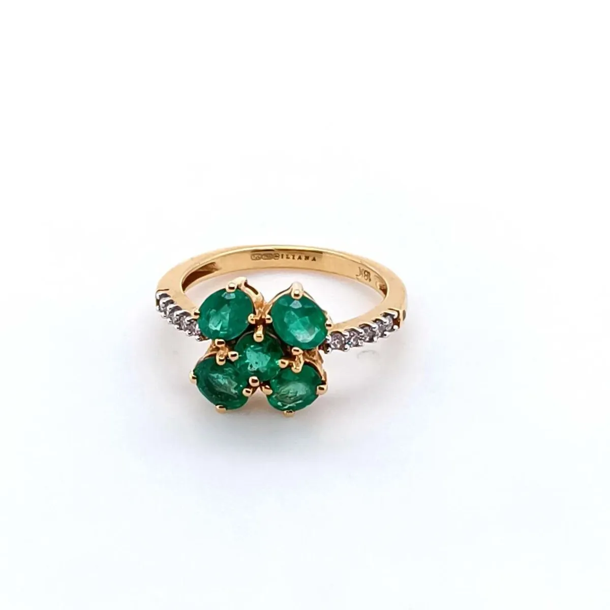 Emerald & Diamond Clover Ring , 18 k Gold - Image 3