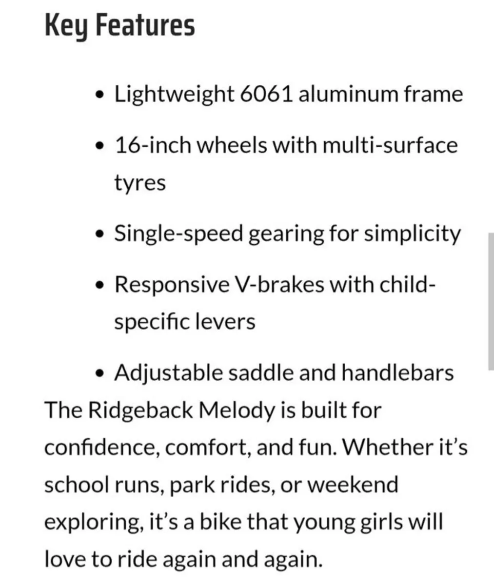 Ridgeback Melody 16inch Kid's Bicycle - Image 2