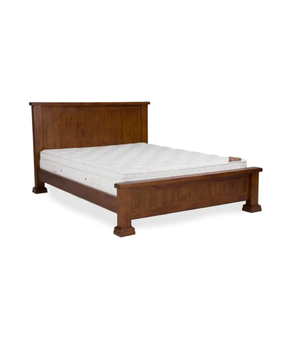 King Size (5 ft) Solid Dark Gloss Wood Bed Frame - - Image 1