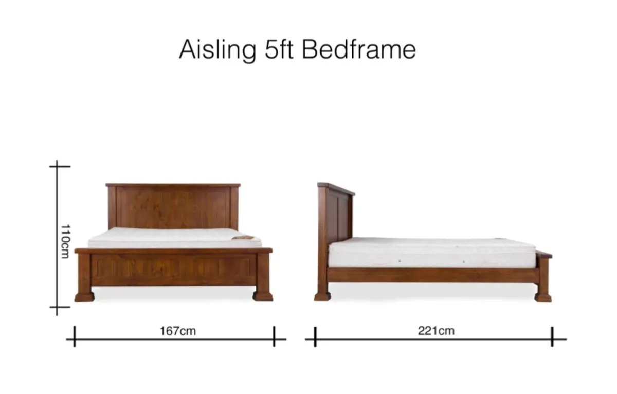 King Size (5 ft) Solid Dark Gloss Wood Bed Frame - - Image 4