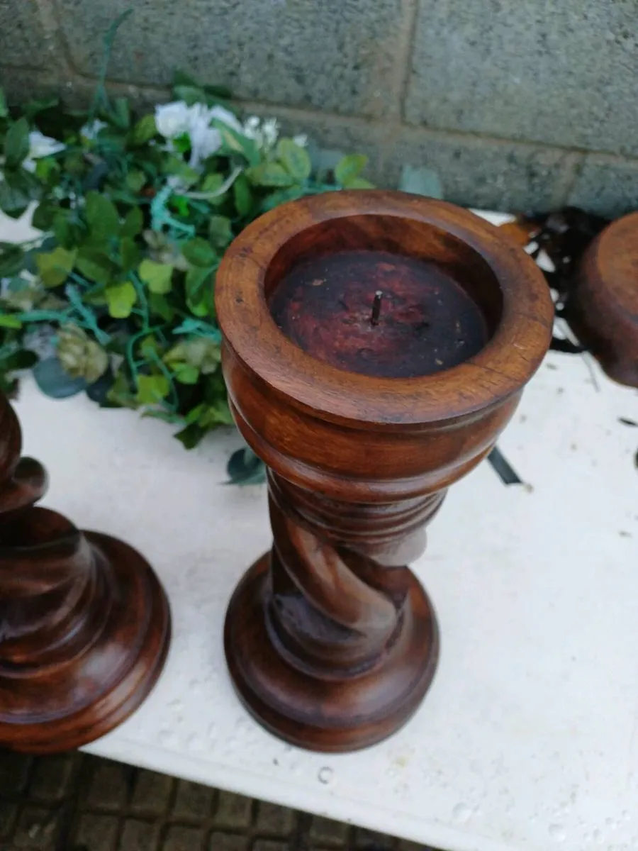 Large Antique Open Twist Handcarved Candlesticks - Image 4